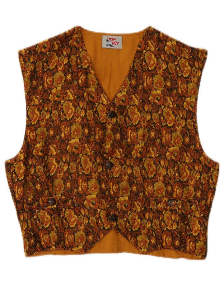 Colete feminino vintage IT 40 pequeno marrom floral