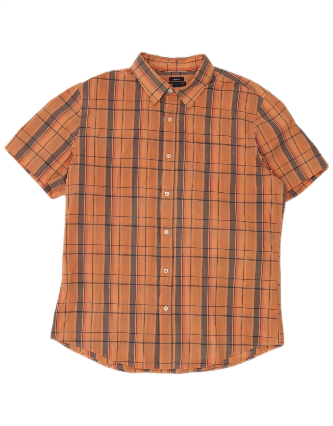 GAP Camisa masculina clássica de manga curta grande algodão xadrez laranja