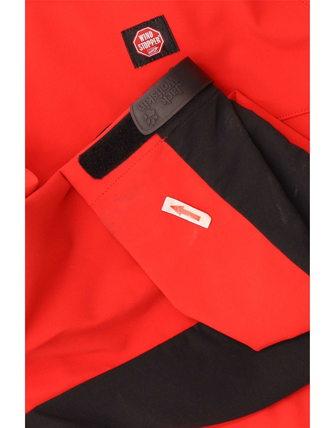 Jaqueta de chuva masculina com capuz Jack Wolfskin Reino Unido 36/38 bloco colorido vermelho médio
