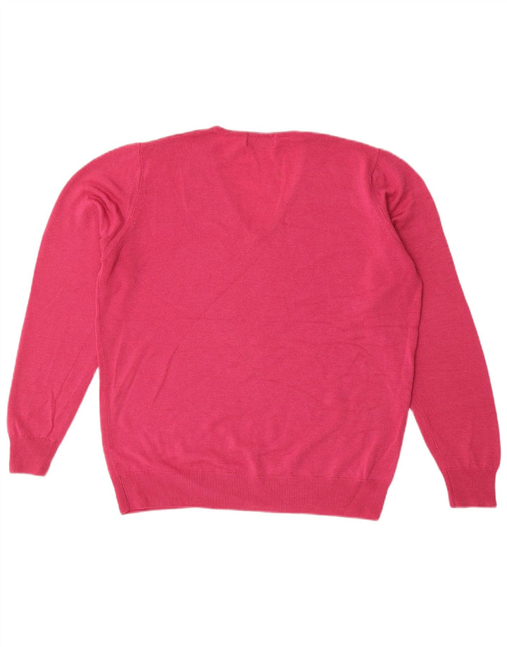 Suéter feminino Marks & Spencer com decote em V Reino Unido 14 médio rosa lã nova