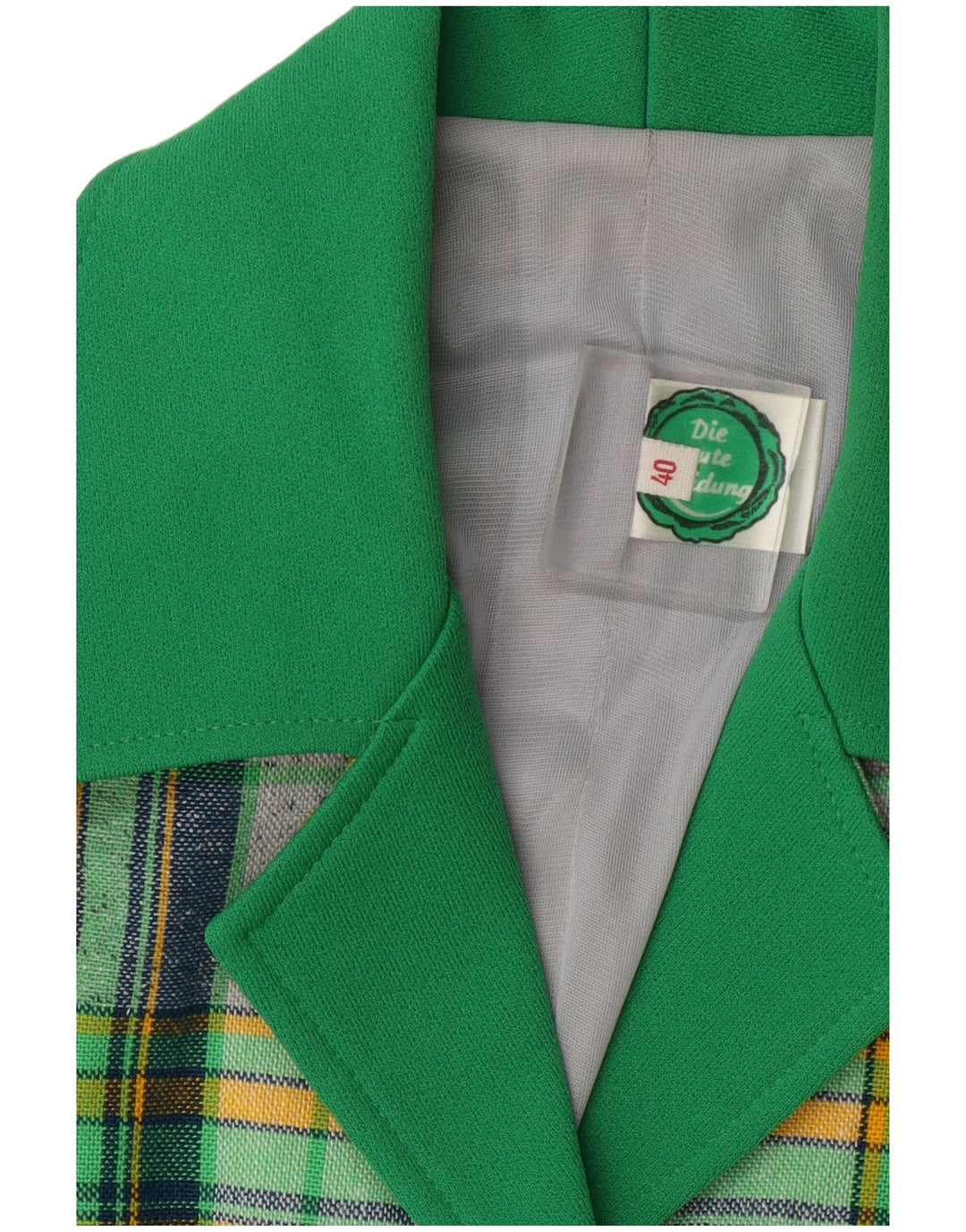 Blusa de camisa de manga curta feminina vintage IT 40 poliéster xadrez verde pequeno