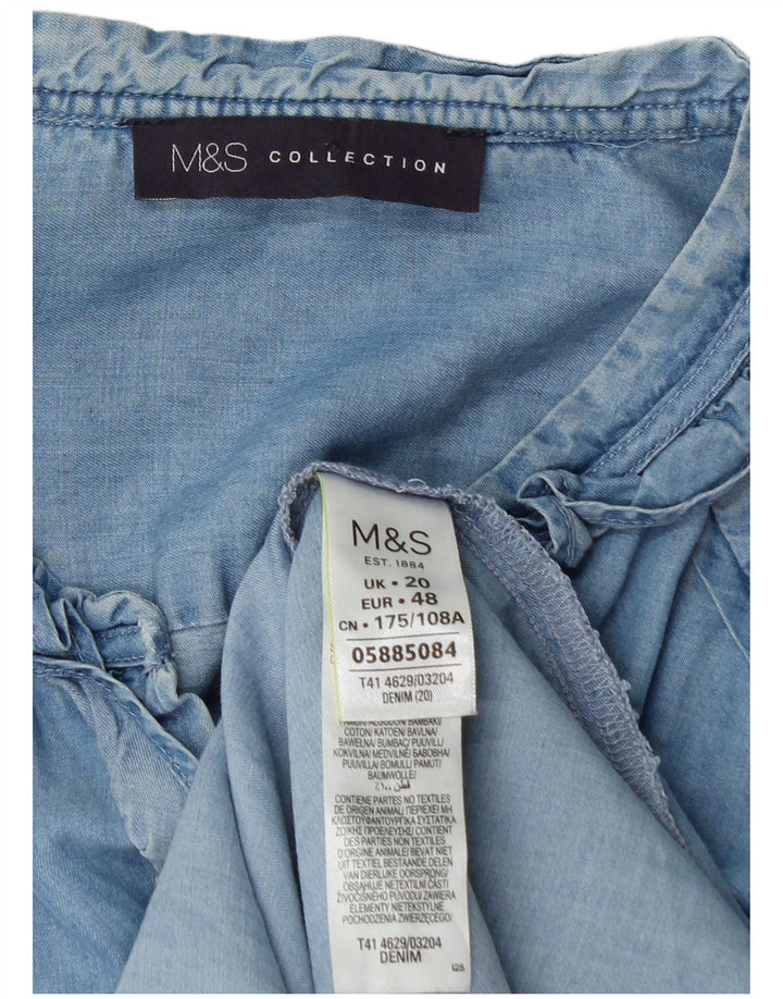 Camisa feminina Marks & Spencer com babados na frente UK 20 2XL algodão azul