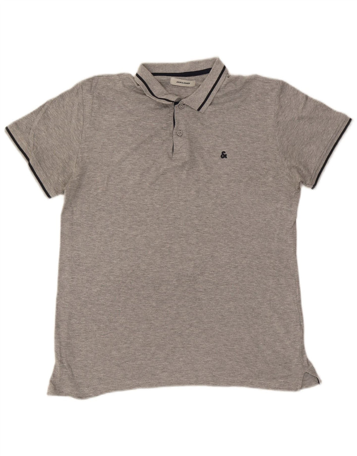 Camisa polo masculina Jack & Jones de algodão manchado cinza médio