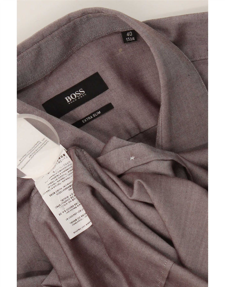 Camisa masculina Hugo Boss extra slim fit tamanho 40 15 1/2 algodão cinza médio