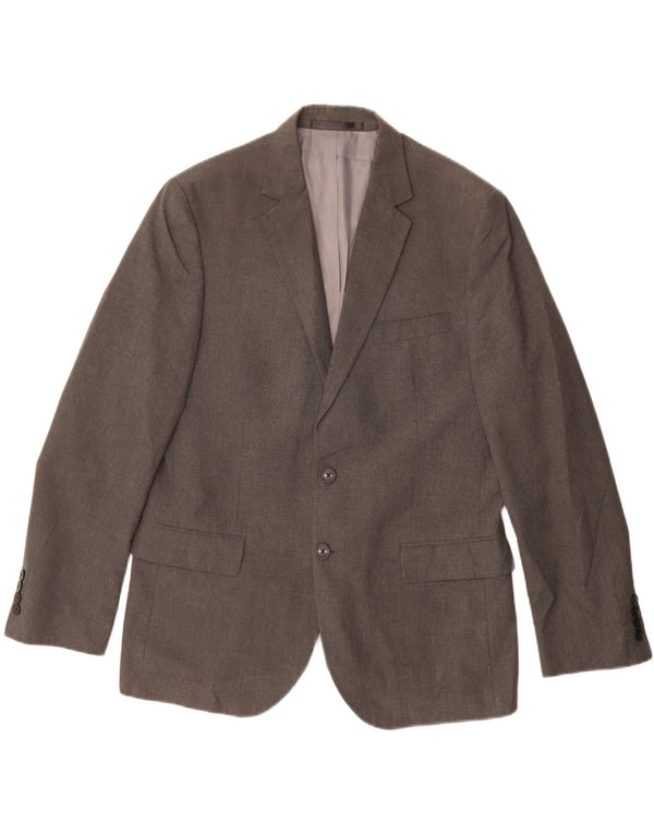 Jaqueta blazer masculina de 2 botões Marks & Spencer Reino Unido 42 poliéster cinza grande