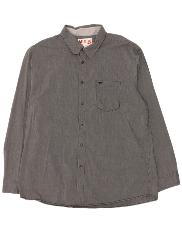 Camisa masculina Mustang 3XL algodão listrado cinza