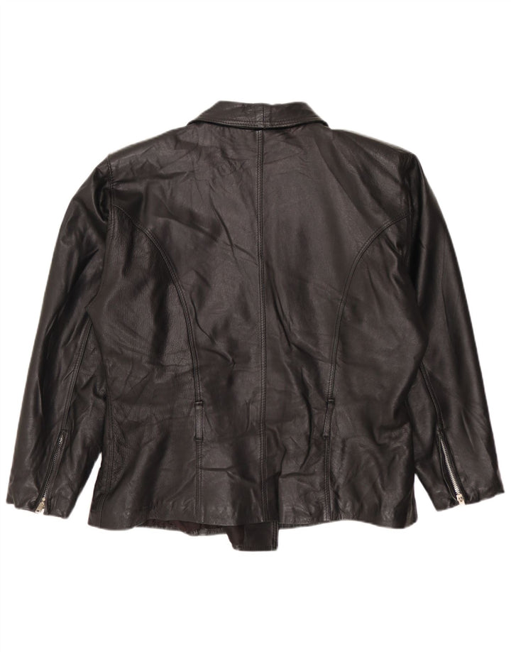 Jaqueta feminina vintage de couro para motociclista UK 14 média preta