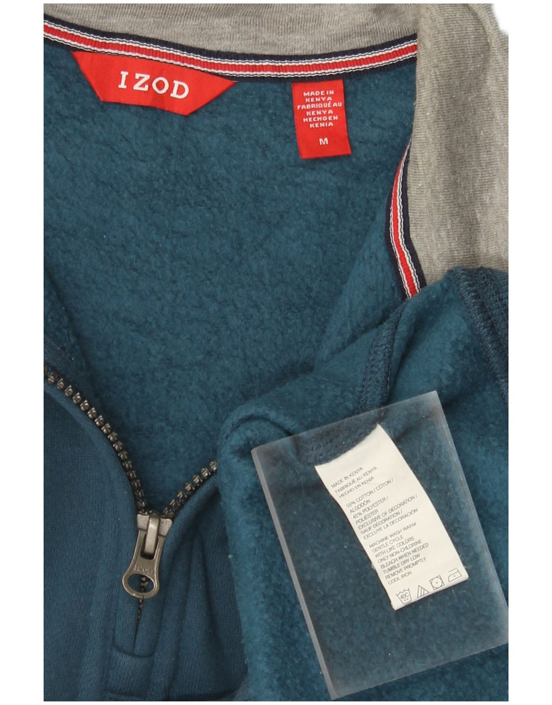 Suéter masculino IZOD com zíper e gola em algodão azul médio