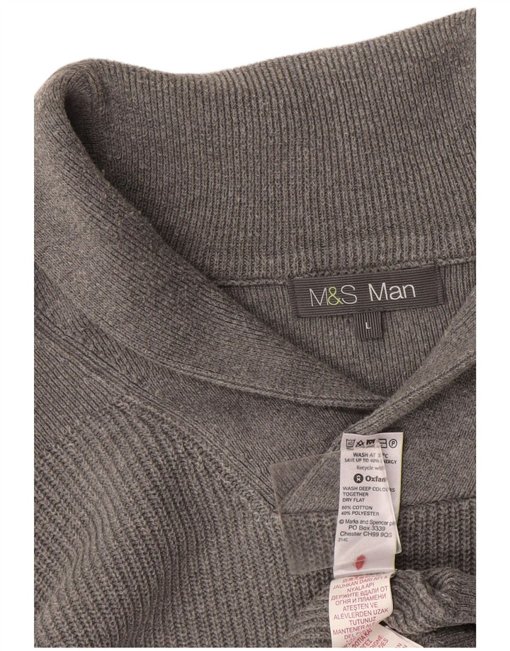 Suéter masculino Marks & Spencer com gola xale, algodão cinza grande