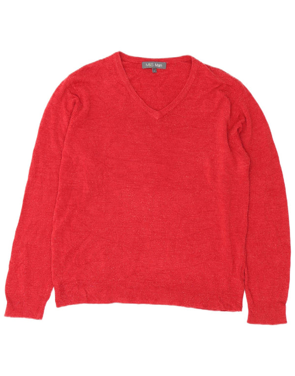 Suéter masculino Marks & Spencer com decote em V grande acrílico vermelho