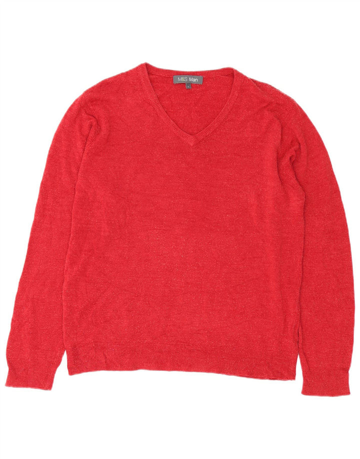Suéter masculino Marks & Spencer com decote em V grande acrílico vermelho