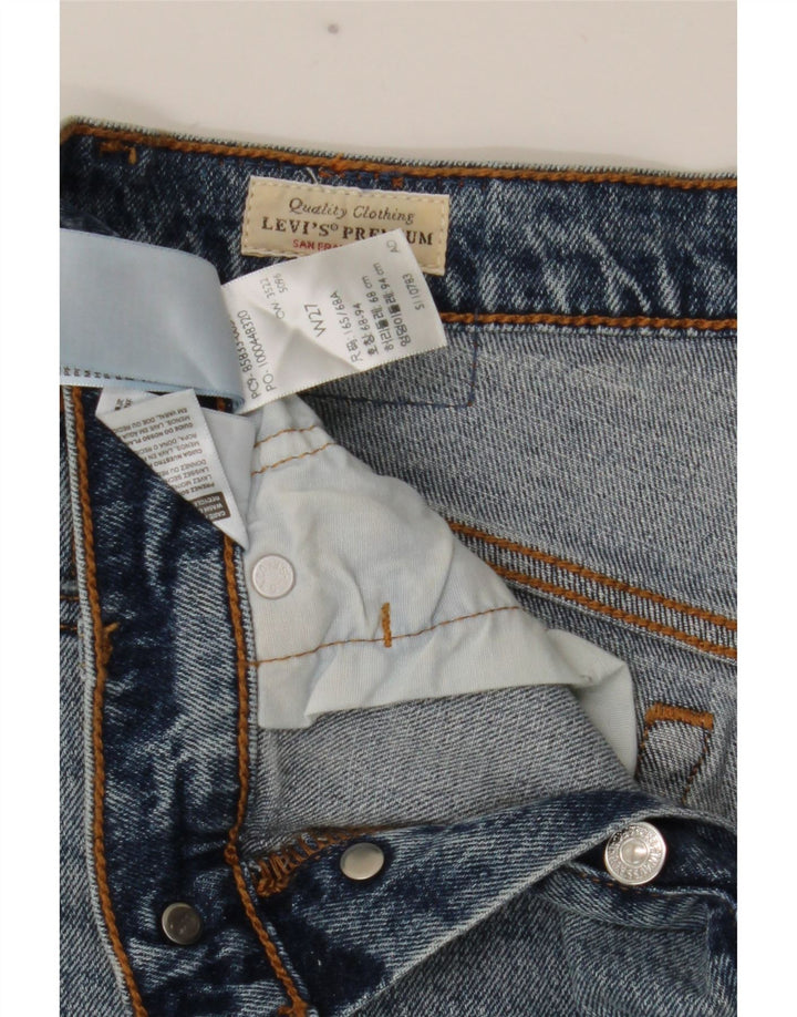 Shorts jeans feminino Levi's 501 desgastado W27 pequeno algodão azul