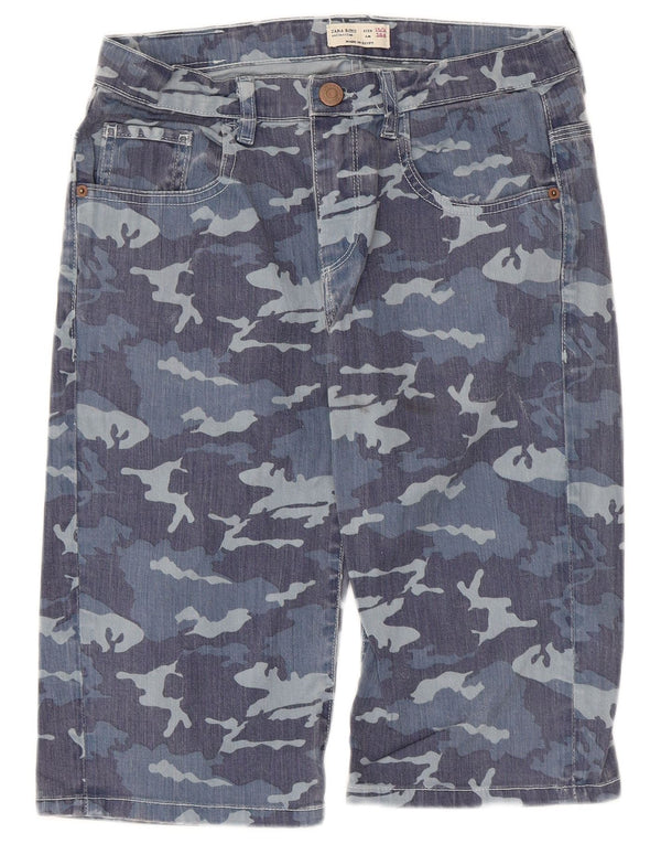 Shorts jeans Zara Boys 13-14 anos W30 algodão camuflado azul