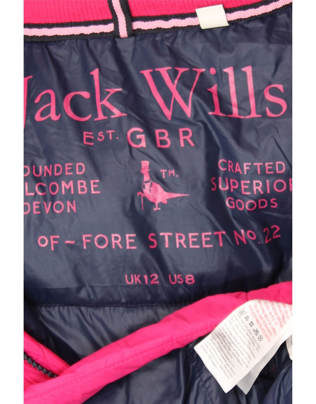 Jaqueta acolchoada com capuz feminina Jack Wills Reino Unido 12 poliamida rosa médio
