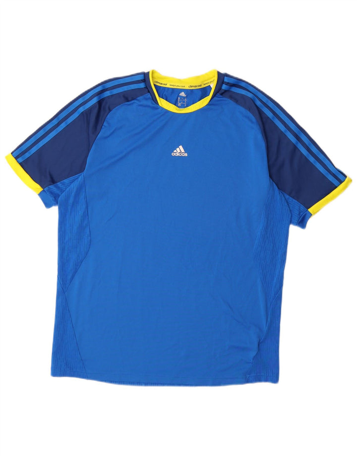 Camiseta masculina Adidas Climacool Top médio azul colorblock poliéster