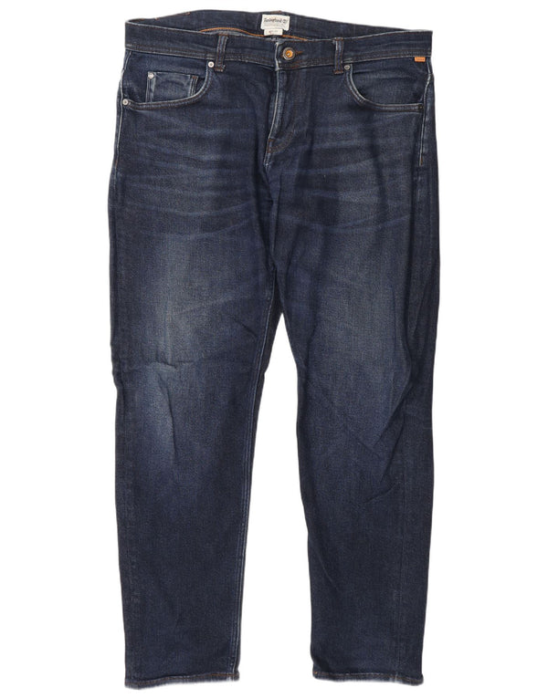Timberland Mens Tapered Jeans W36 L32 Azul Marinho Algodão