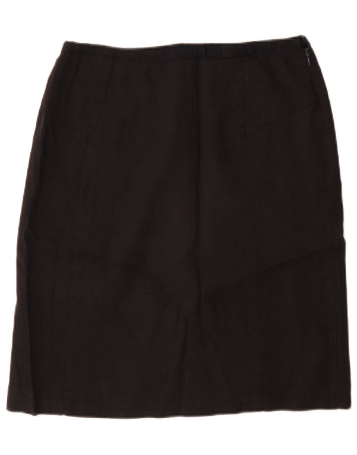 Saia reta feminina Jigsaw Reino Unido 12 médio W28 linho preto