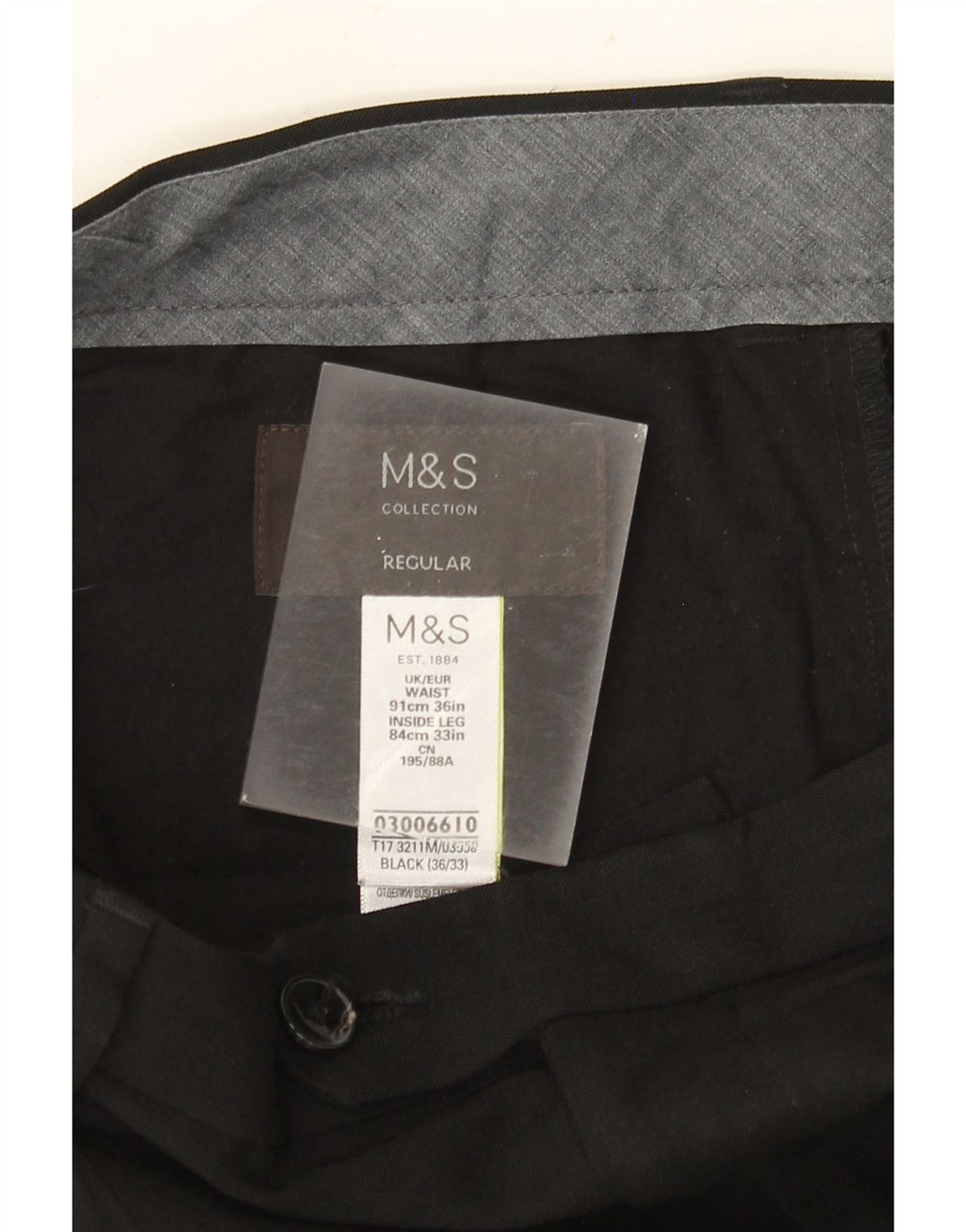 Calça masculina de ajuste regular MARKS & SPENCER W36 L33 poliéster preto