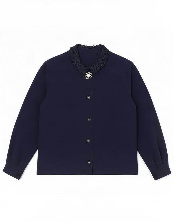 Vintage Womens Shirt Blouse UK 14 Medium Navy Blue