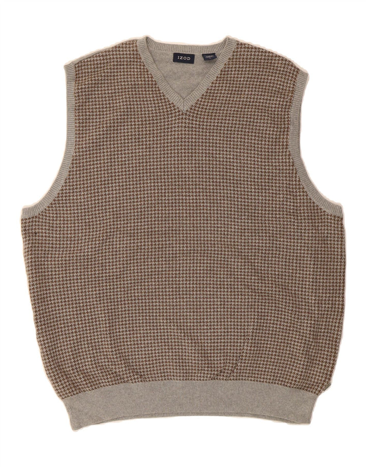 IZOD Mens Vest Tank Top Large Grey Houndstooth Cotton Vintage Izod and Second-Hand Izod from Messina Hembry 