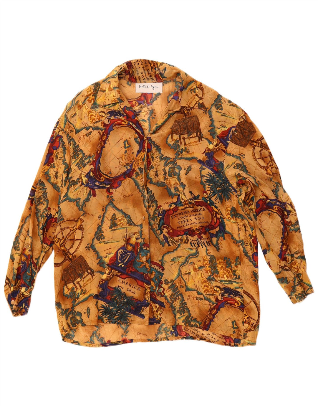 Blusa feminina vintage com estampa oversized Reino Unido 16 grande acetato bege