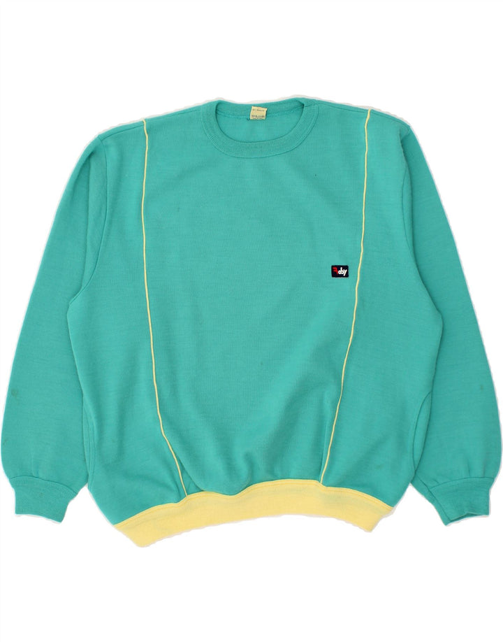 ROBY Womens Crew Neck Jumper Sweater EU 32 2XS Turquoise Colourblock Vintage Roby and Second-Hand Roby from Messina Hembry 