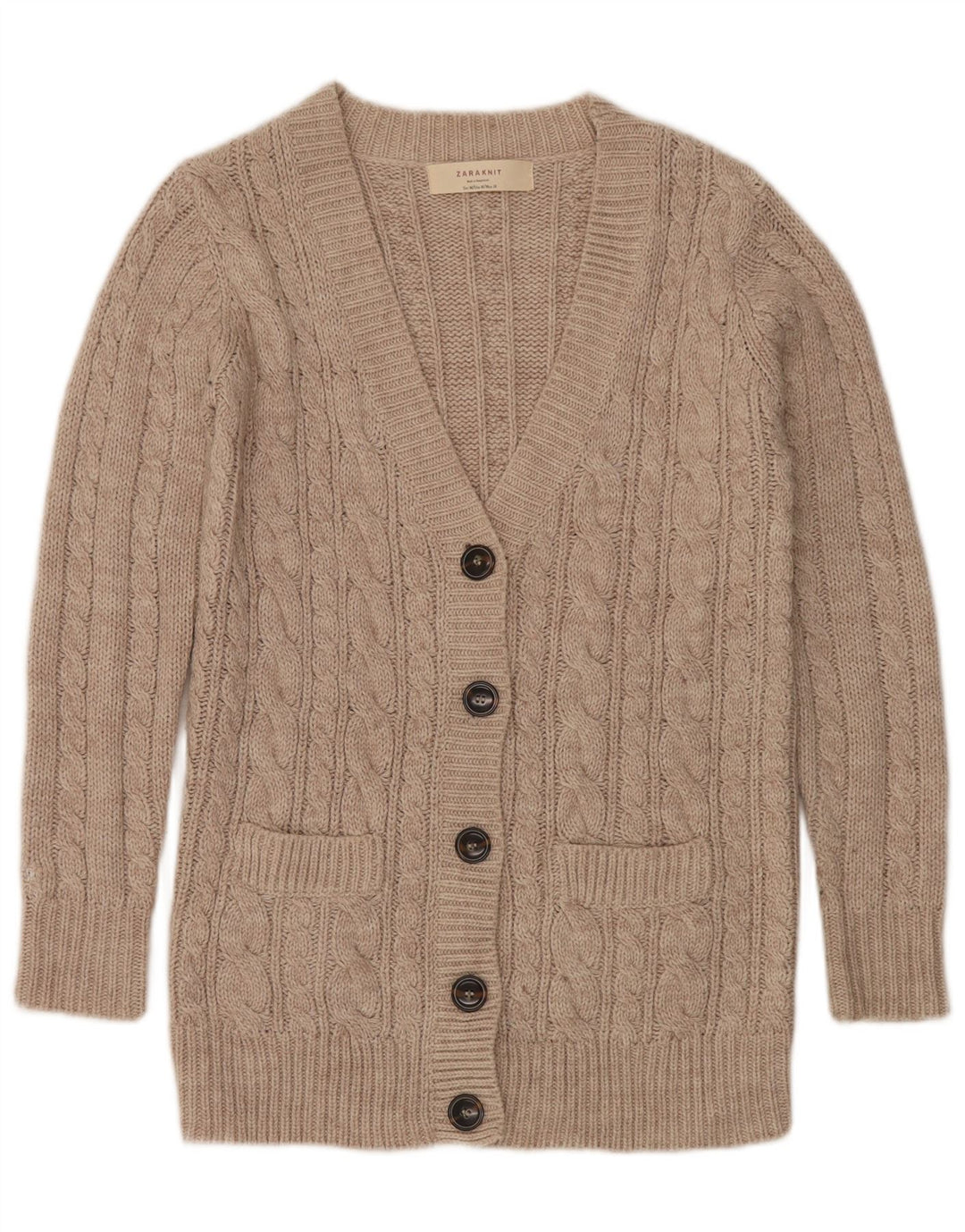 Suéter cardigã feminino Zara UK 14 acrílico bege médio
