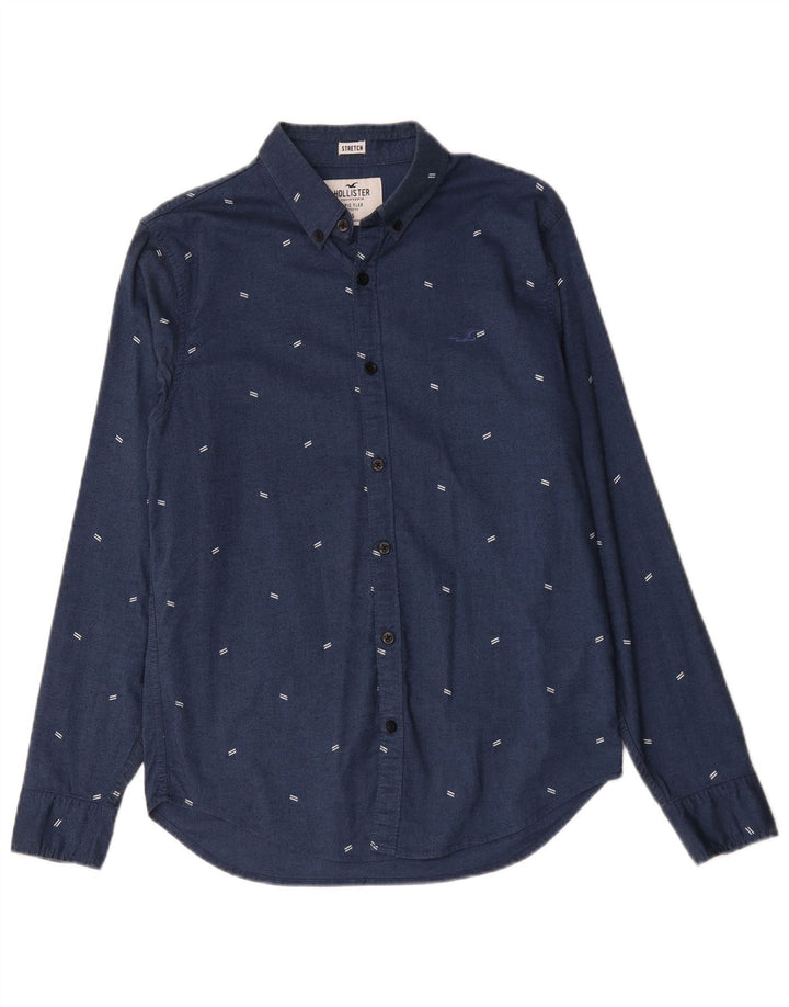 Camisa masculina Hollister pequena algodão manchado azul marinho