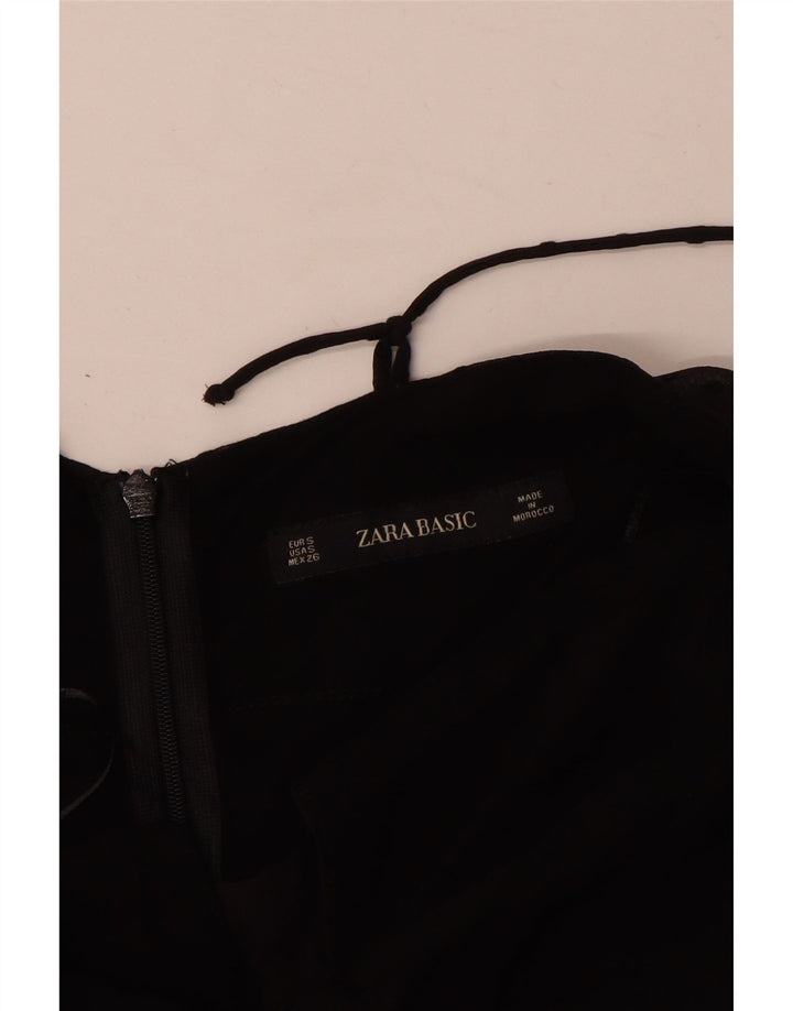 Zara Vestido feminino ombro de fora Reino Unido 8 pequeno poliéster manchado preto