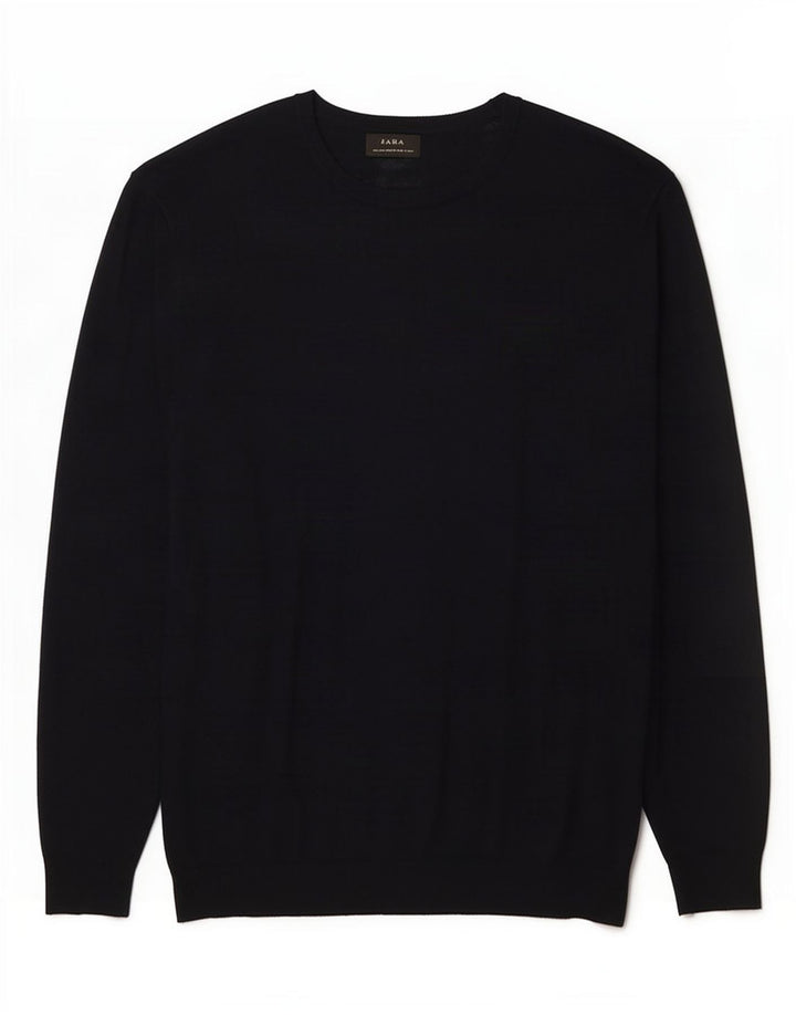 Zara Suéter masculino com gola redonda grande azul marinho