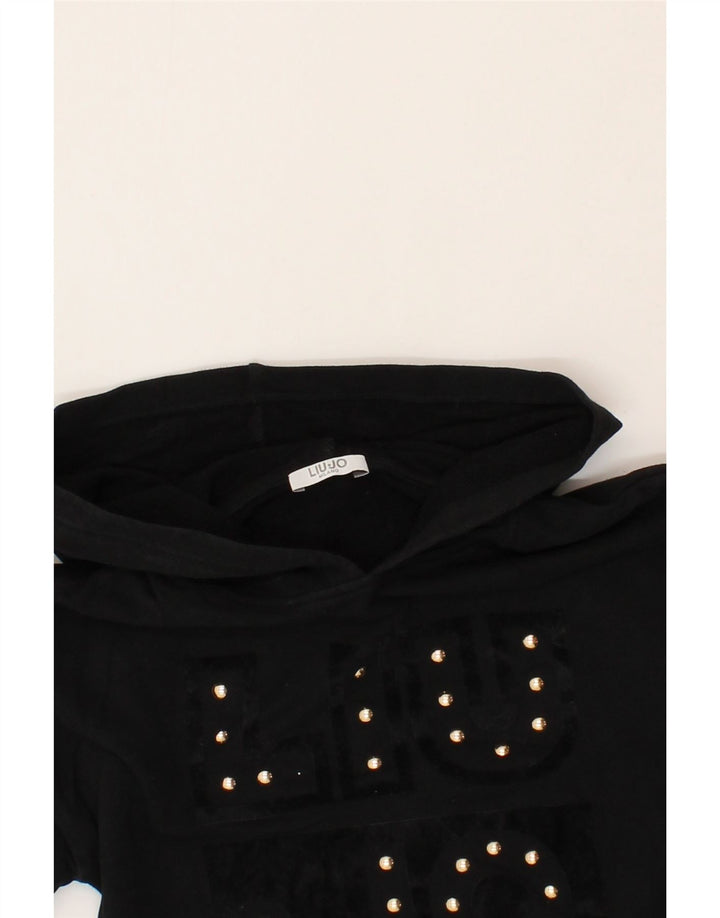 LIU JO Girls Graphic Hoodie Jumper 7-8 Years Black Cotton Vintage Liu Jo and Second-Hand Liu Jo from Messina Hembry 