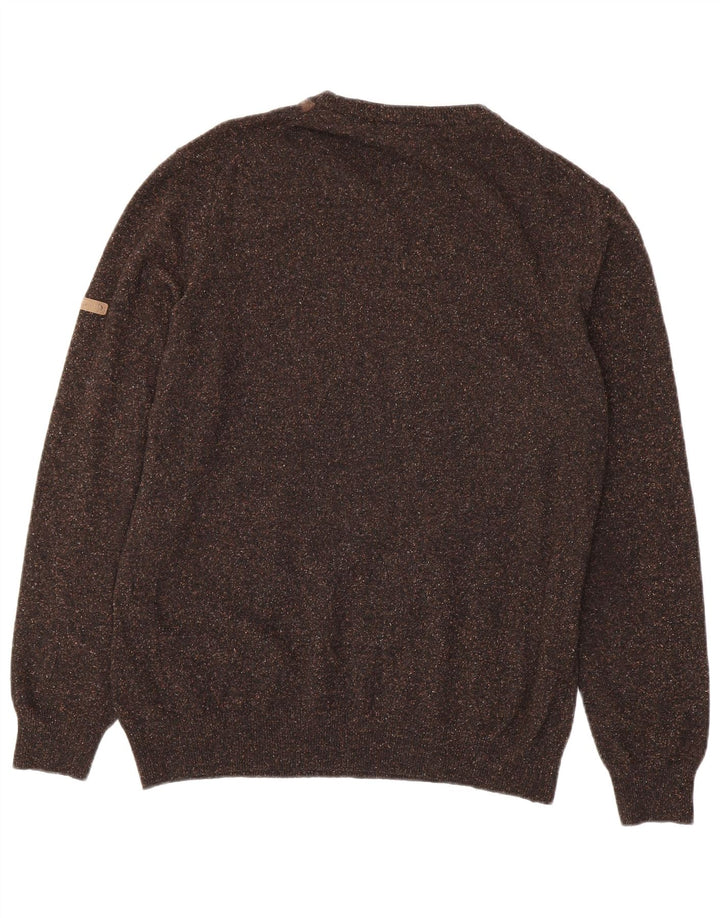Suéter masculino Navigare com gola redonda, marrom médio, lã argilosa/diamante