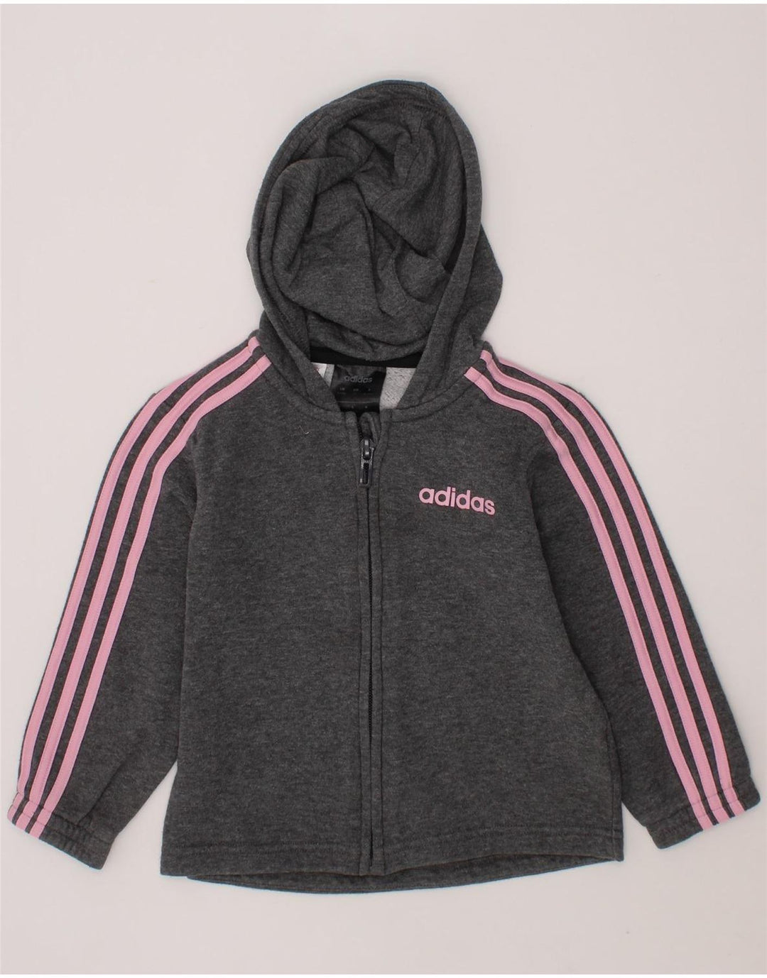 ADIDAS Baby Girls Graphic Zip Hoodie Sweater 18-24 Months Grey Cotton Vintage Adidas and Second-Hand Adidas from Messina Hembry 