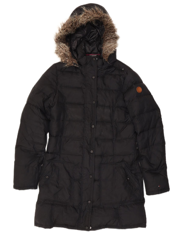 Casaco feminino Tommy Hilfiger com capuz solto e acolchoado Reino Unido 14 médio preto