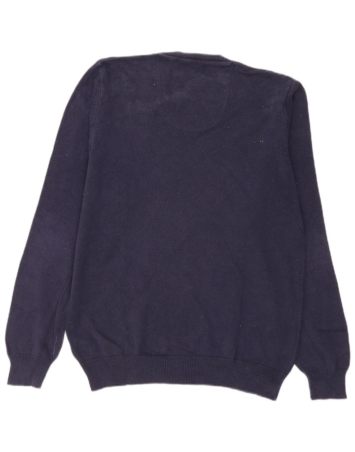 Suéter masculino Marks & Spencer com decote em V, algodão azul marinho médio