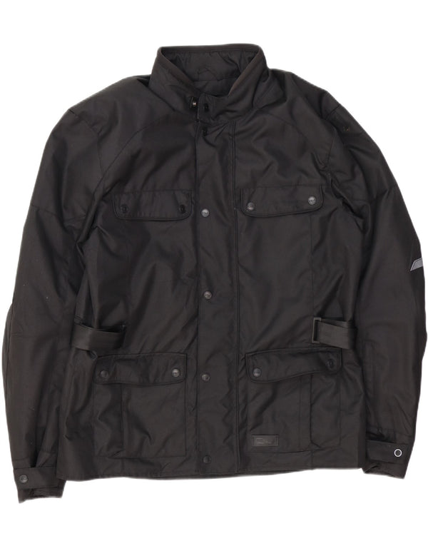 Jaqueta utilitária vintage masculina Moto Racer Reino Unido 44 2XL poliéster preto