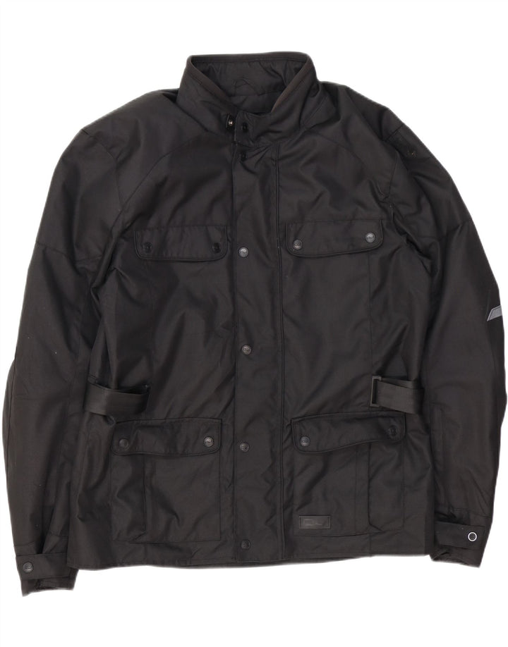 Jaqueta utilitária vintage masculina Moto Racer Reino Unido 44 2XL poliéster preto