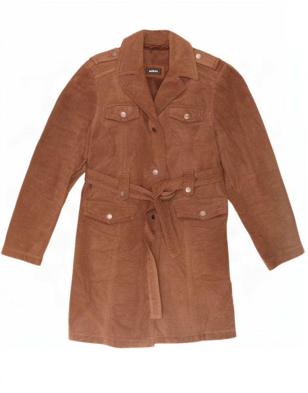 Sobretudo feminino de camurça militar Ambria IT 46 grande couro marrom