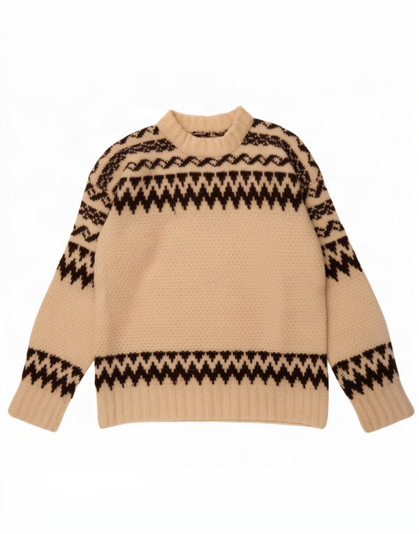 Suéter feminino vintage com gola redonda UK 14 Médio Off White Fair Isle