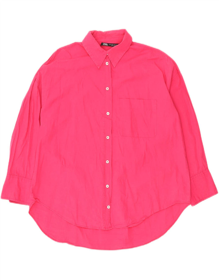 Camisa oversized feminina Zara UK 10 pequeno algodão rosa