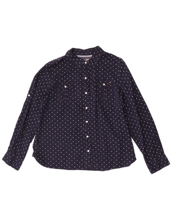 Camisa feminina Tommy Hilfiger UK 20 2XL algodão manchado azul marinho