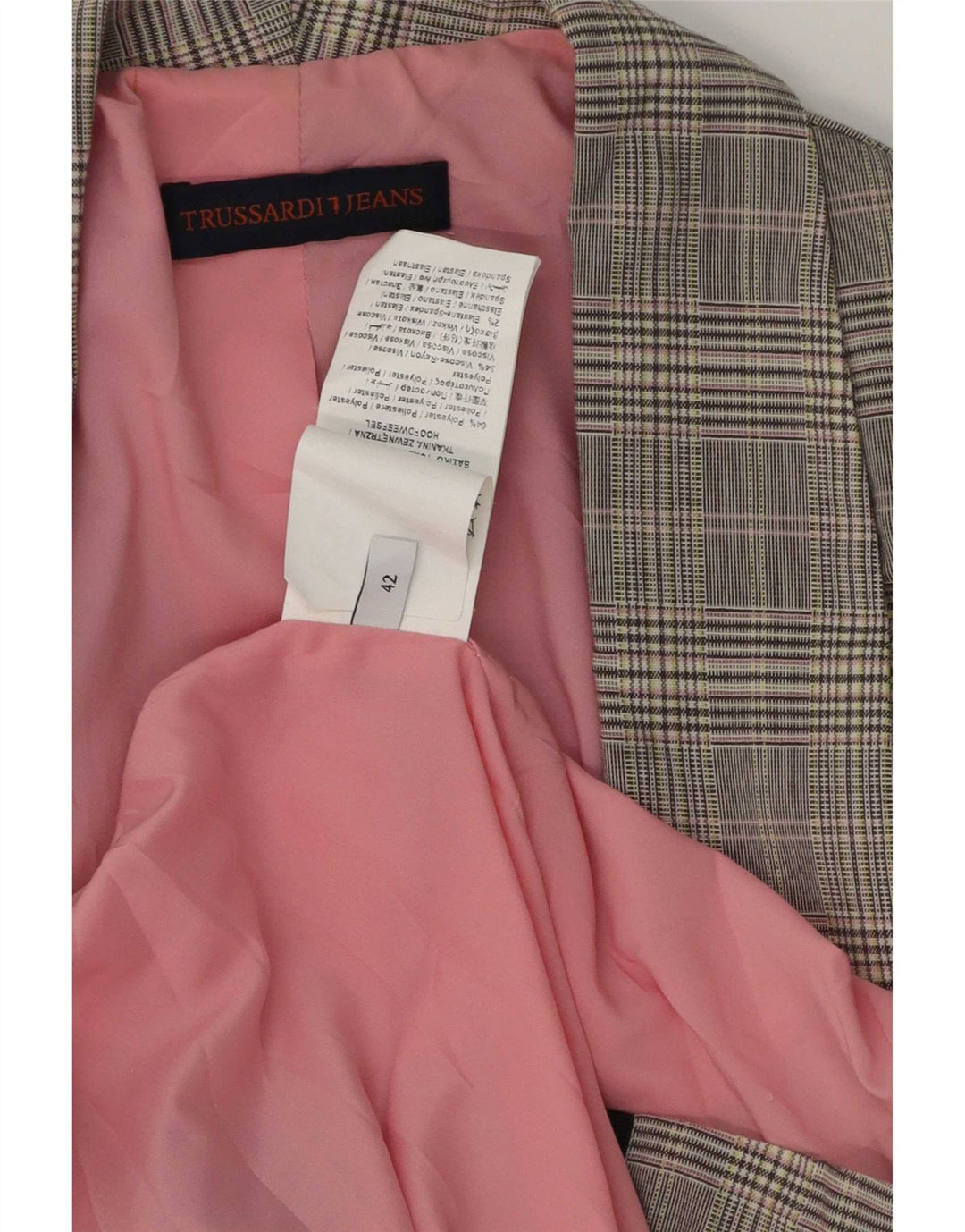 Jaqueta blazer aberta feminina Trussardi Jeans IT 42 poliéster xadrez cinza médio