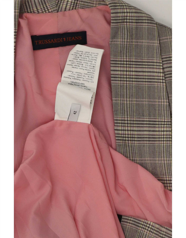 Jaqueta blazer aberta feminina Trussardi Jeans IT 42 poliéster xadrez cinza médio