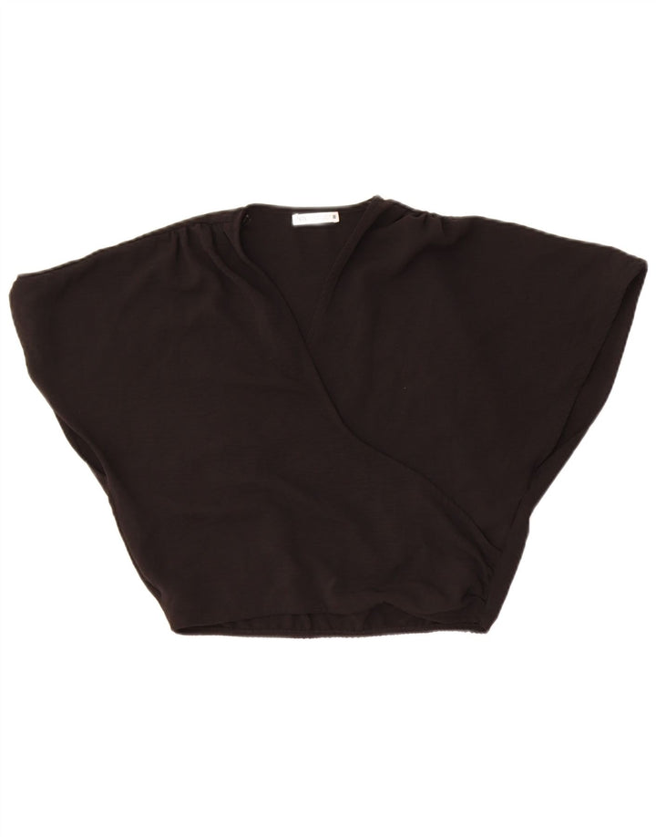 Zara blusa feminina cropped oversized top UK 10 pequeno poliéster preto