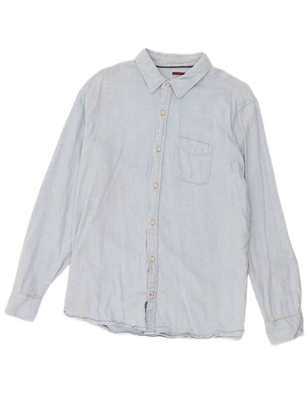 Camisa masculina de flanela Fat Face grande linho azul