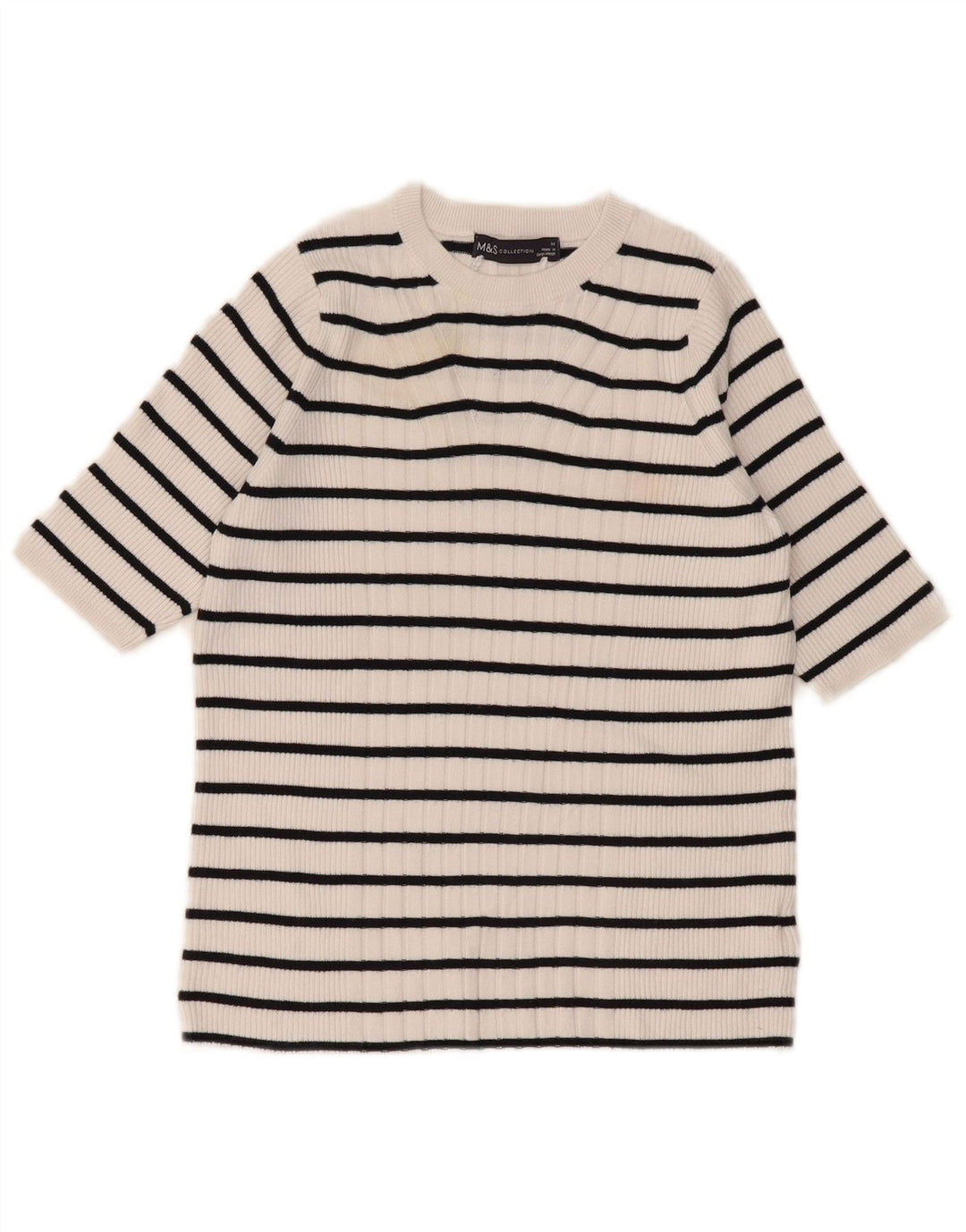 Suéter feminino Marks & Spencer com gola redonda e listrado branco médio UK 12