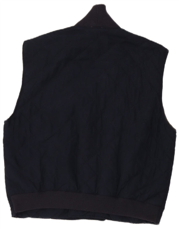 Gilet acolchoado de peito duplo masculino vintage UK 40 grande poliéster azul marinho
