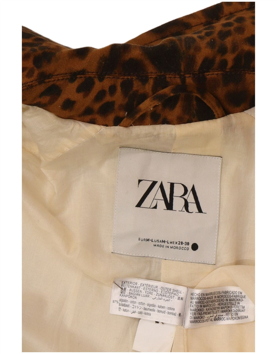 Sobretudo oversized feminino Zara UK 14 algodão marrom médio com estampa animal