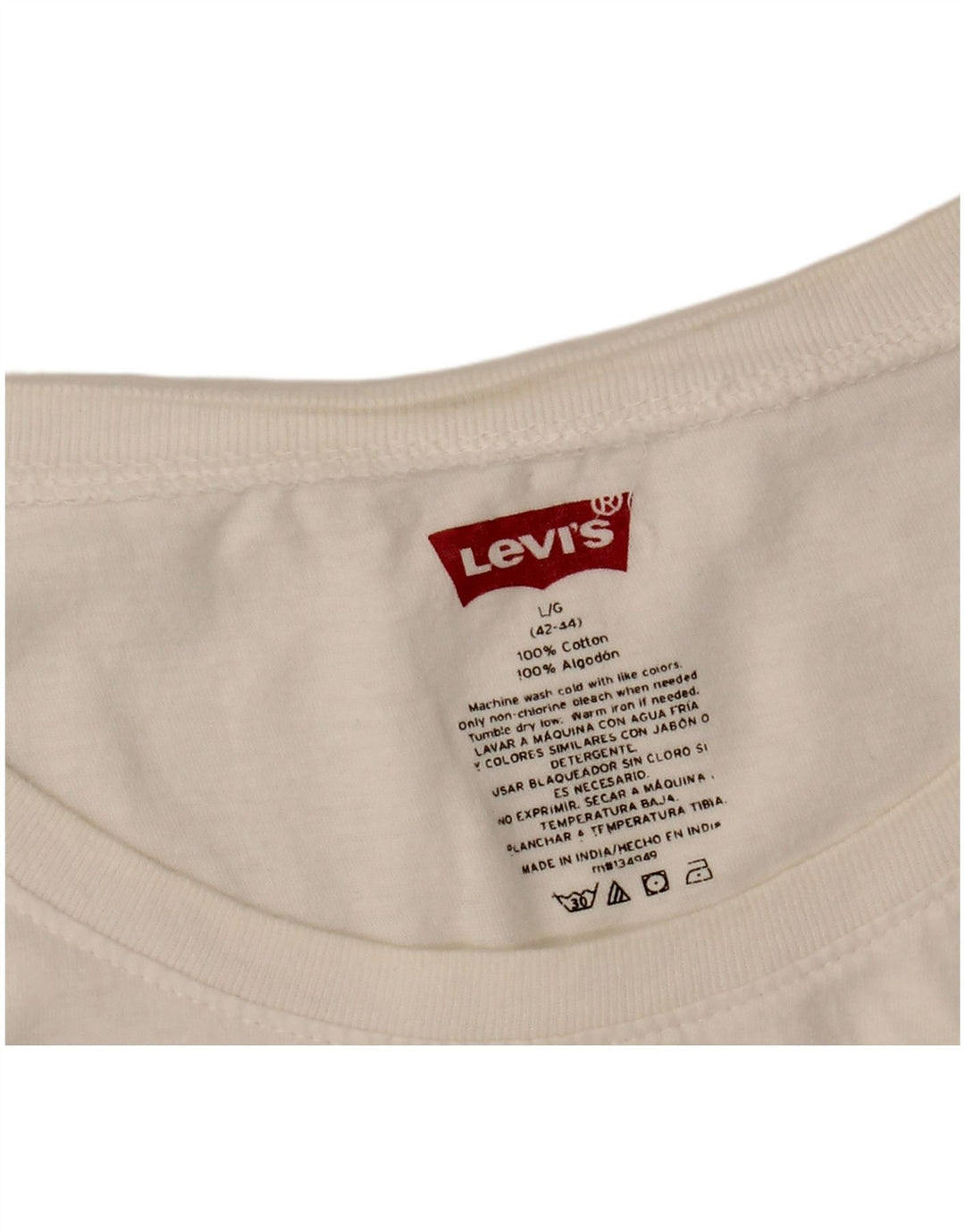 Camiseta masculina LEVI'S Top UK 42/44 grande algodão branco