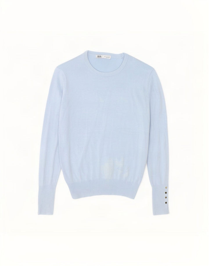 Zara Suéter feminino com gola canoa e gola redonda, Reino Unido 16, grande, azul